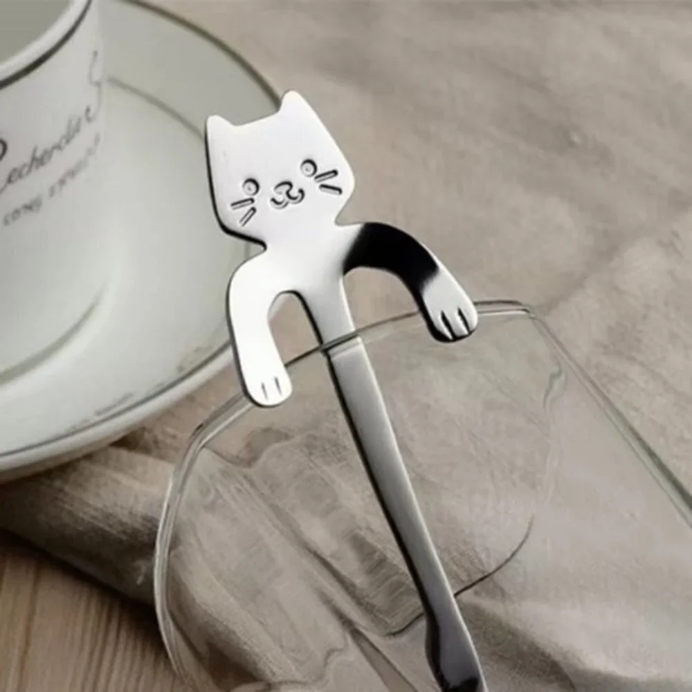Cat Spoons Tea Spoons Stirrers Cup Hugging Kitty Cats Stainless Steel 2 PC Set